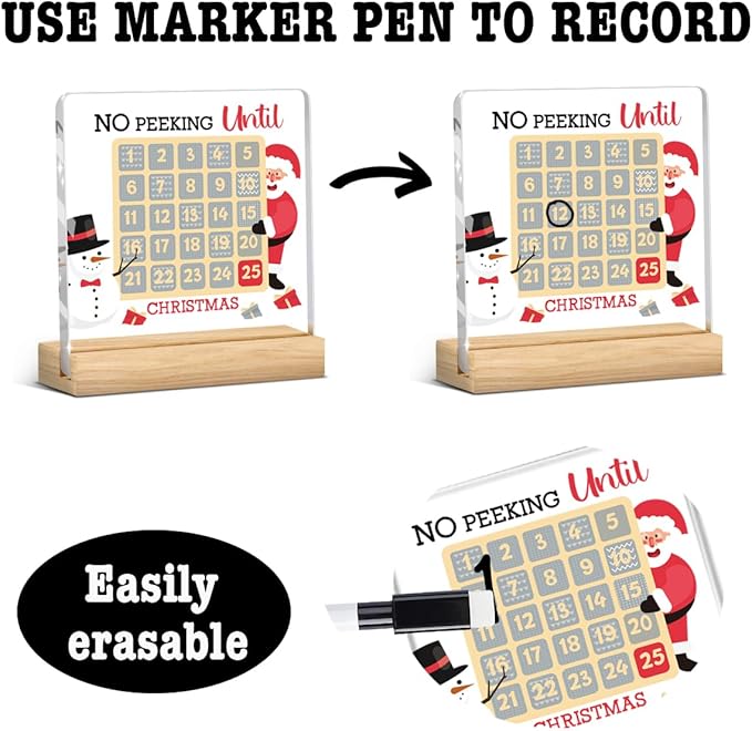 Funny Christmas Decorations,Christmas Countdown Calendar Decor, Funny Desk Decor,Wipeable Acrylic Sign Gifts for Friend Men Women with Wood Stand 4 X 4 Inch