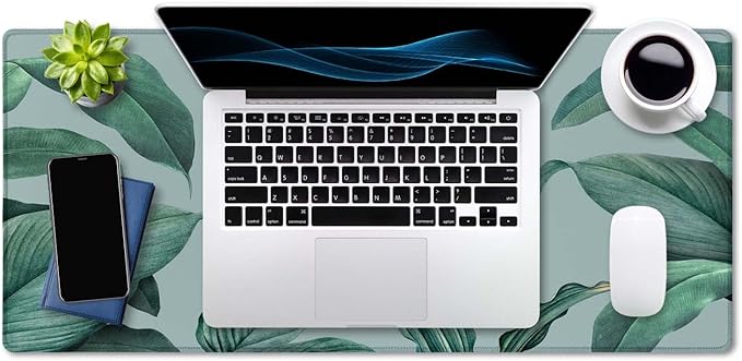 SSOIU Extended Gaming Mouse Pad - Non-Slip Water-Resistant Rubber Base Computer Keyboard Mouse Mat, 35.5 x 15.7-inch XX-Large Desk Mat, Ideal Partner for Work & Game, Foliage Tropical Leaves