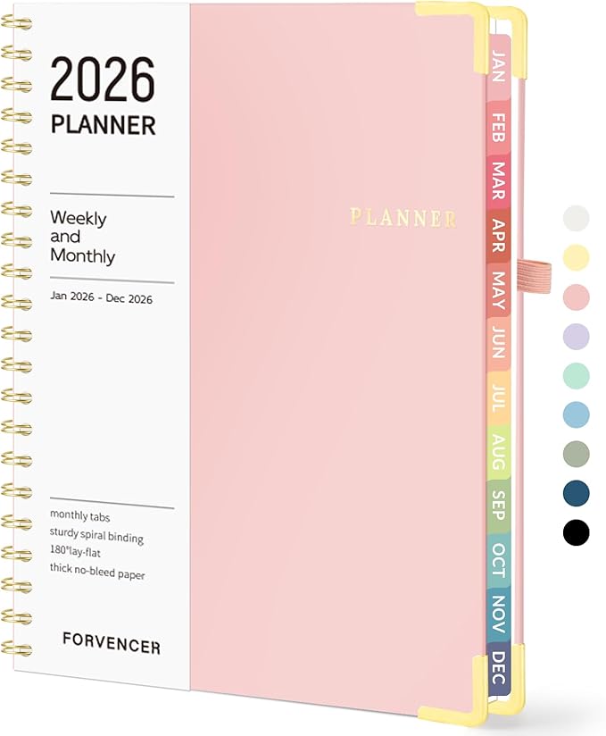 2026 Planner, Forvencer Calendar Planner Weekly and Monthly, January 2026-December 2026, 8.5" X 11", Hardcover Agenda Book with Tabs, Cute Daily Journal Planning with Inner Pocket, Home College Organizer Notebook for Office School Supplies, A4, Pink