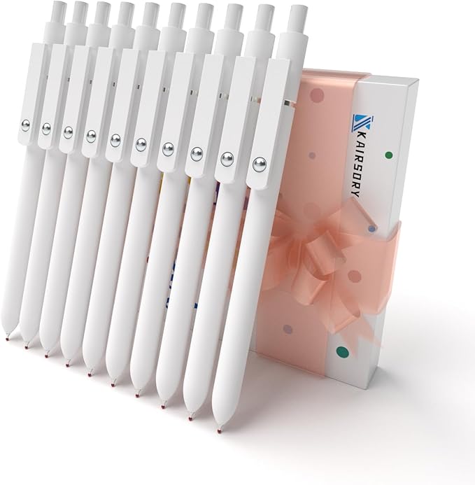 White Gel Pens,0.5mm Fine Point Tip,Quick Drying Ink, Aesthetic Cute Office School Supplies,Retractable Japanese Pen for School Office Home Supplies, Gifts for Women Men(10 Pcs Black Ink-White pen)