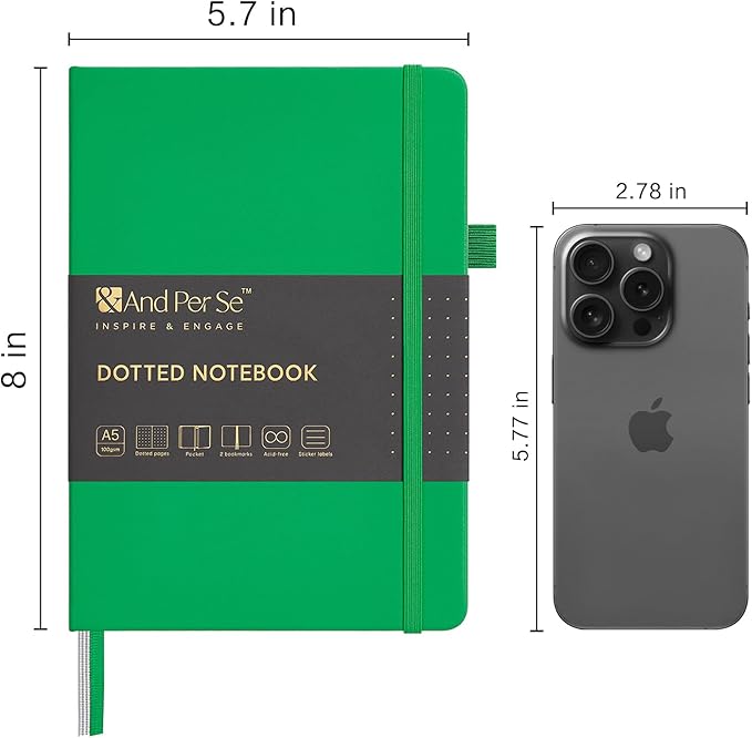 &And Per Se Dotted Journal Notebook, A5 Hardcover Bullet Dotted Journal, 160 Pages 100 gsm Thick Dotted Paper, 3 Sheets of Stickers Included - 5.7'' x 8''（Emerald）
