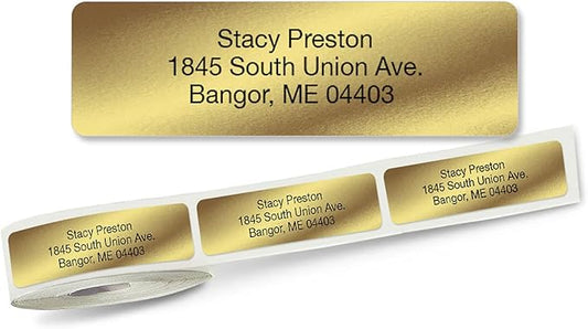 Personalized Return Address Labels, Roll of 250 Gold Foil Self-Adhesive Labels Without Dispenser, Customize with Name & Shipping Address, Colorful Images