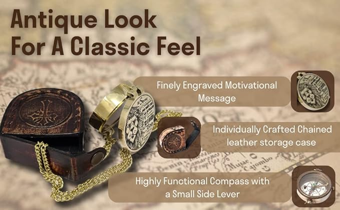 Brass Compass Engraved with Religious Scripture Verse - Ideal Gift for Son, Grandson, Daughter - Perfect for Baptism, Communion, Church and Graduation Day Present