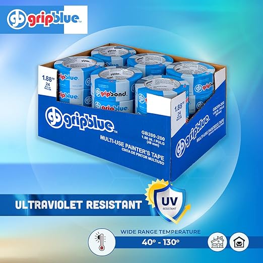 Blue Painters Tape 2 Inch Wide, Bulk - 24 Rolls Masking Tape, “Professional-Grade” - Yields Exact Lines on Walls & Trim, Multi-Surface, Residue-Free, Easy Removal –Indoor & Outdoor Use, 1.88in x 60yds