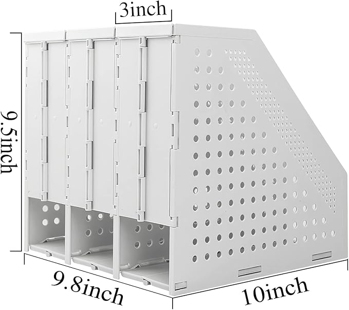 SAYEEC 1Pcs Collapsible Plastic Magazine File Holder Vertical Binder Storage Organizer for Desk Sturdy Upright Desktop Magazine Organizer Folder Rack for Office School Home (3 Compartments, Gray)