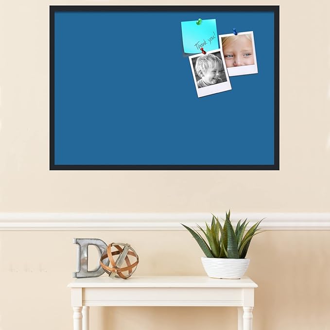 PinPix 40x28 Inch Cork Bulletin Board. This Decorative Framed Pin Board Comes with Navy Pastel Design and a Satin Black Frame. Ideal for Home Office Decor or Message Board (PinPix-1811)