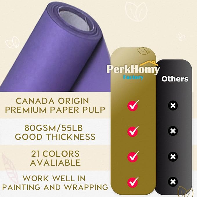 PerkHomy 36" x 2,400" (200') Purple Kraft Paper Roll for Craft Bulletin Board Paper Art Table Covering Crafting Gift Wrapping Bouquet Packing Parcel 80GSM 55LB (Purple, 36" x 200')