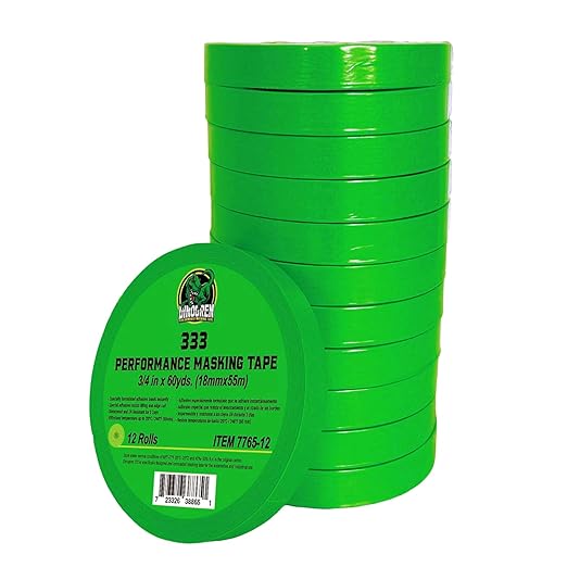 LAUCO DINOGREN High Performance Masking Tape for Car Paint, Heat & Water Resistant, Multi-Purpose Green (0.75 in (12 Rolls))