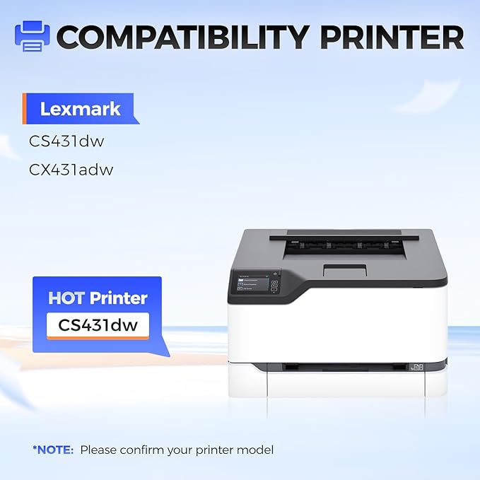 20N1XK0 20N1XC0 20N1XY0 20N1XM0 Toner Cartridge Set（4-Pack with chip）High Yield Replacement for Lexmark 20N1XK0 Toner Compatible with Lexmark Color CS431dw CX431adw CS431 CX431 Laser Printer (B/C/M/Y)