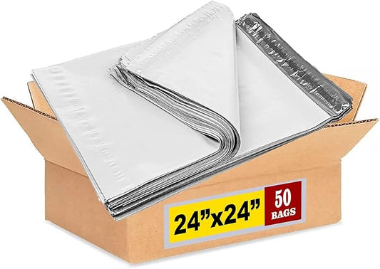 iMBAPrice 50 - 24x24 Premium Matte Finish Self-Sealing Non-Padded White Poly Mailers/Mailing Envelopes/Bags (iMBA-8PM-50)