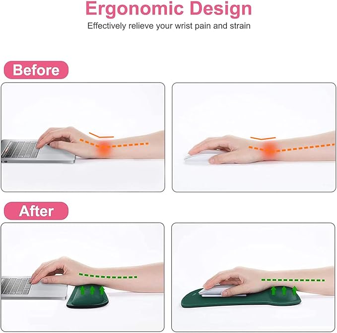 MOSISO Wrist Rest Support for Mouse Pad & Keyboard Set, Ergonomic Mousepad Non-Slip Base Home/Office Pain Relief & Easy Typing Cushion with Neoprene Cloth & Raised Memory Foam, Peacock Green