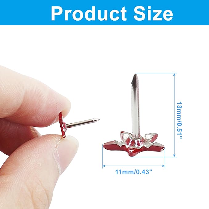 Piutouyar 150 Pcs Star Push Pins, Red Upholstery Tacks Star Shaped Decorative Thumb Tacks Metal Upholstery Pins for Upholstered Furniture Cork Board DIY Projects or Home Decor 11 x 13mm