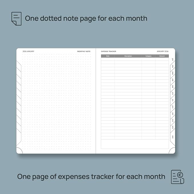 POPRUN Monthly Planner 2026-2027 (Medium- 6.5'' x 8.5'' Soft Cover), 18-Month Calendar Book (Jan.2026 - Jun. 2027), Calendar Planner with Monthly Tabs & Pocket, 100 GSM Paper - Blue
