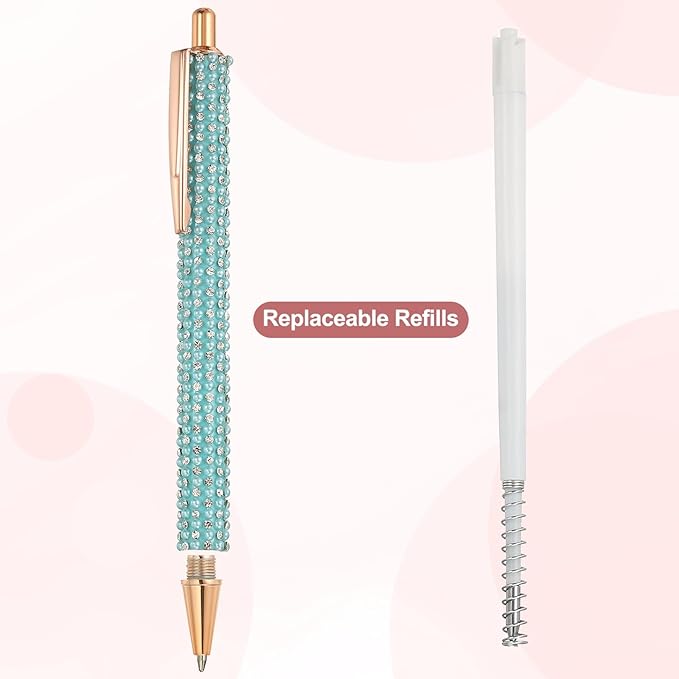 PATIKIL Rhinestone Metal Ballpoint Pen, 4 Pack Crystal Pearl Pens Black Ink 1.0mm Point Sparkly for Women Gift Office Note Taking Journaling, Blue