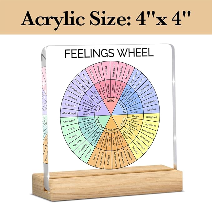 Therapy Office Desk Decor, Mental Health Decoration, School Counselor Gifts, Gifts for Women Psychologist School Counselor Therapist, Halloween Christmas Gift Feelings Wheel Acrylic Sign
