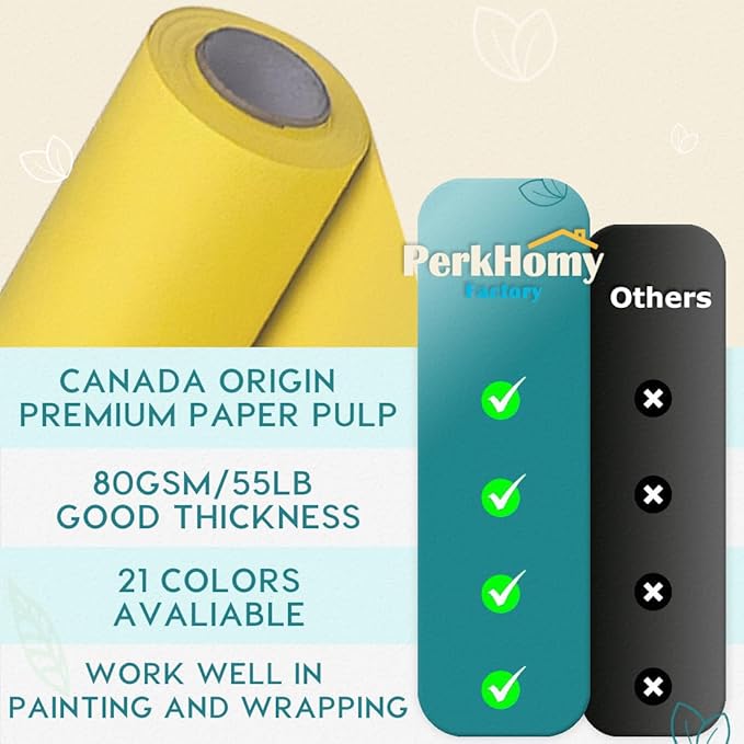 PerkHomy 24" x 2,400" (200') Lemon Yellow Kraft Paper Roll for Craft Bulletin Board Paper Art Table Covering Crafting Gift Wrapping Bouquet Packing Parcel 80GSM 55LB (Lemon Yellow, 24" x 200')