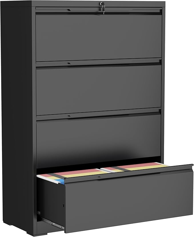4 Drawer Lateral File Cabinets with Lock,Metal Filing Cabinet for Home Office,Wide Office Storage Cabinet with Hanging Bars for A4 Legal/Letter Size(Easy Assembly)