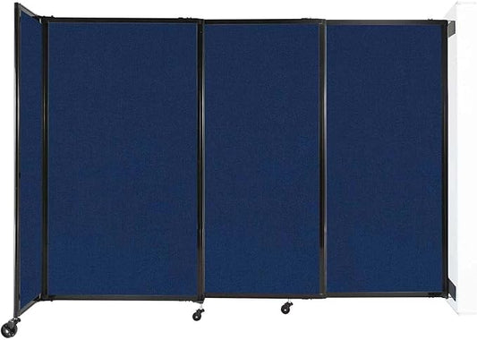 Wall-Mounted Sliding StraightWall Room Divider | Adjustable Widths | Locking Wheels | Room Separator | Up to 7'2" Wide x 5' Tall Navy Blue Fabric Panels