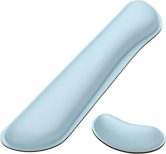 Dapesuom Enlarge Keyboard Wrist Rest, Memory Foam Wrist Cushion for Desk Mats Support, Cute Typing Pain Relief Keyboard Mouse Pad Rests Set with Non-Slip Base for Gaming Laptop Office, Sky Blue