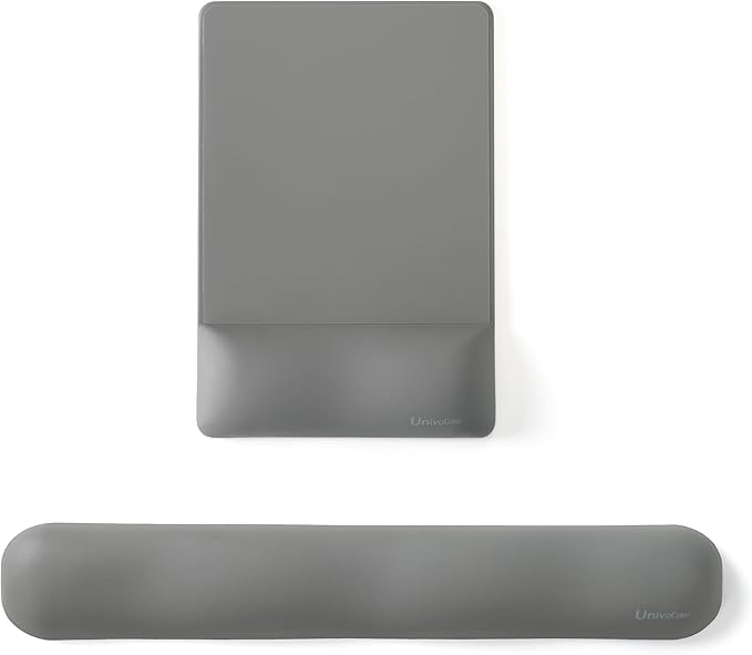 UnivoColors Design-Wave Set of Keyboad Wrist Rest & Mouce Pad,Artificial Sheepskin+Memory Foam+Ergonomic+Anti-Slip Gel, Resilience Support During Work and Gaming,Keyboard Accessory,Grey