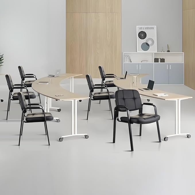 CLATINA Waiting Room Guest Chair with Bonded Leather Padded Arm Rest for Office Reception and Conference Desk Black 6 Pack