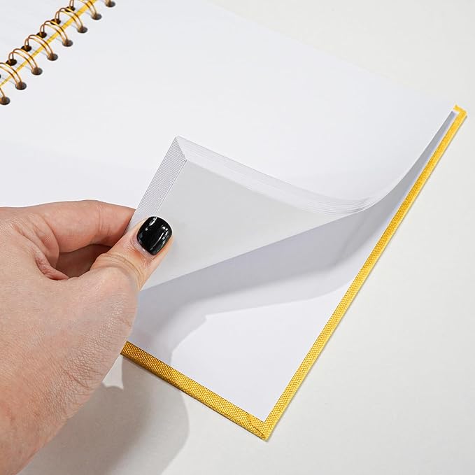 Vienrose 8x8 Inch Scrapbook DIY Small Hardcover Kraft White Pages Scrapbook Photo Album Linen Cover Scrap Book Photo Albums Scrapbooking Supplies Kit for Couple Family Wedding Travel Yellow