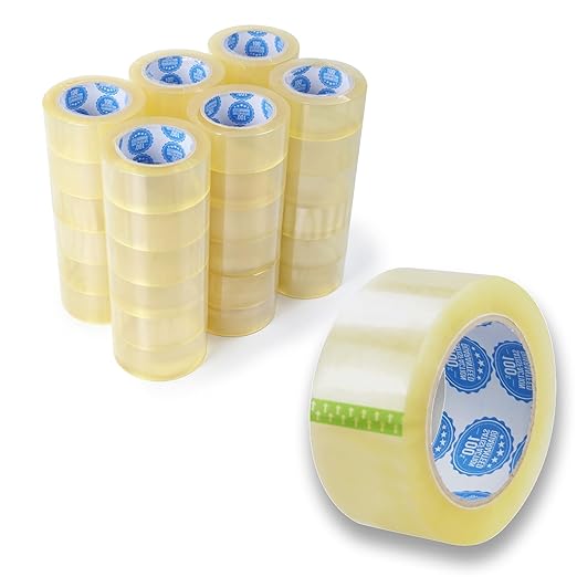 Transparent Packing Tape 24 Rolls (3 Inch x 55 Yards, 2.0 Mil) | Wide Heavy-Duty Clear Sealing Tape for Industrial & Warehouse Use | Super Strong Adhesion | Fits 3-Inch Tape Guns