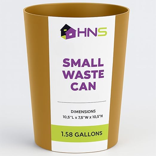 HOLDN’ STORAGE Small Trash Can - 1.58 Gallon Open Top Waste Bin, Compact Waste Can Perfect for Bathroom, Kitchen, Office, Dorm - Durable Garbage Can - Soft Brass