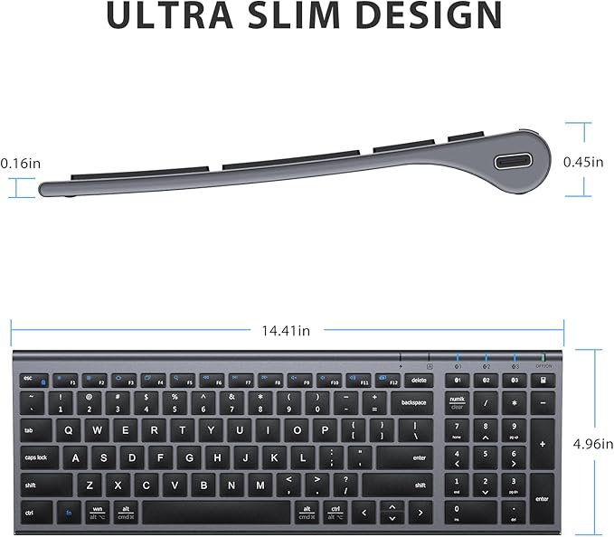 iClever BK10 Bluetooth Keyboard, Universal Bluetooth 5.1 Wireless Keyboard with Number Pad, Ergonomic Design, Multi-Device Compatibility, Stable Connection for Mac, iPad, iPhone, Android, Windows
