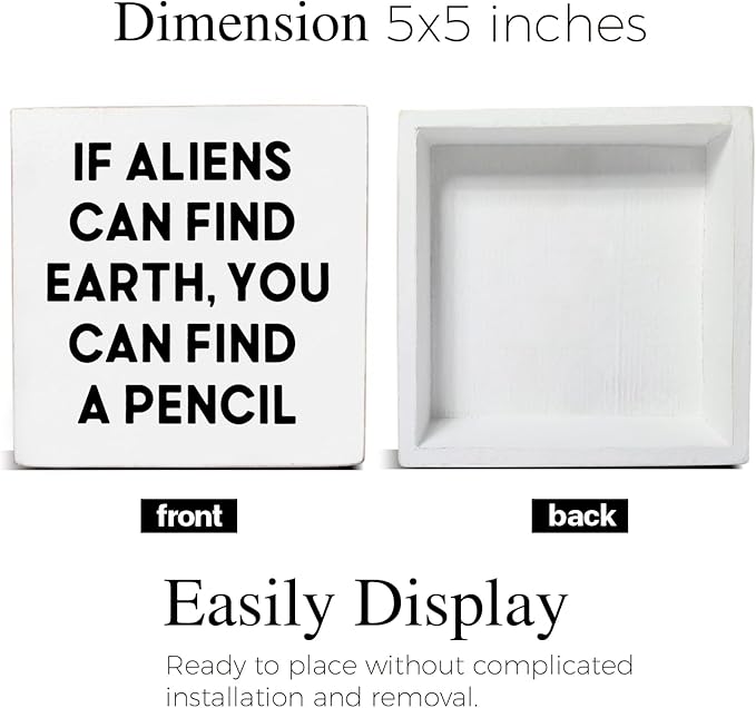 Funny Teacher Gifts for Students, If Aliens Can Find Earth You Can Find a Pencil Wood Sign, Science Biology Classroom Study Room Decor