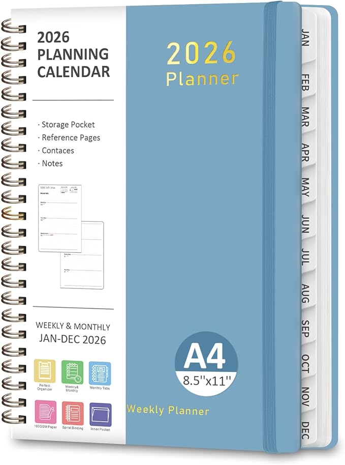 2026 Planner, Weekly and Monthly Calendar Academic Planner, Jan 2026 - Dec 2026, Planning Agenda Book for Desk Accessories and School Supplies - Letter Size (8.5'' x 11'')