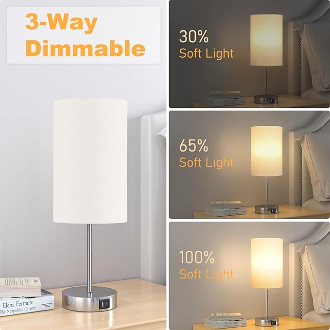 AKASUKI 18Inch Table Lamp with Dual Charging Station, 3 Way Dimmable Touch Lamp for Bedroom, Living Room, Office(LED