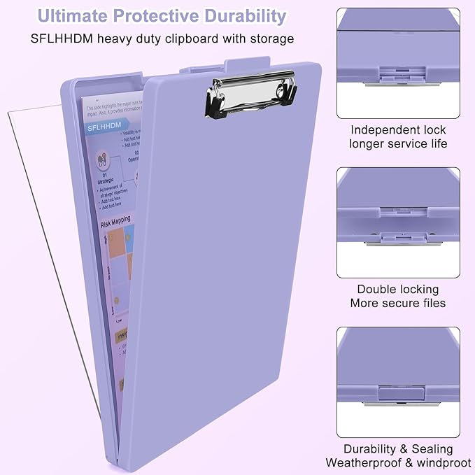 Clipboard with Storage,Three-Tier Box Clipboards(Letter Size),Storage Clipboard with Clip Form Holder Clipboards,Dry Erase Clip Boards 8.5x11 with Storage for Office School Supplies Clip Board-Purple