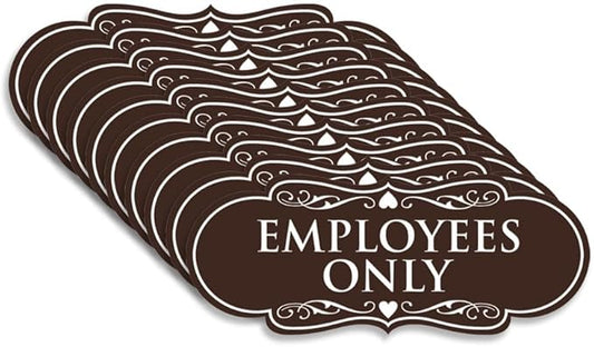 Designer EMPLOYEES ONLY Sign | Easy Installation | Office or Business Signs | Workplace Safety - Dark Brown - Medium (10 Pack)