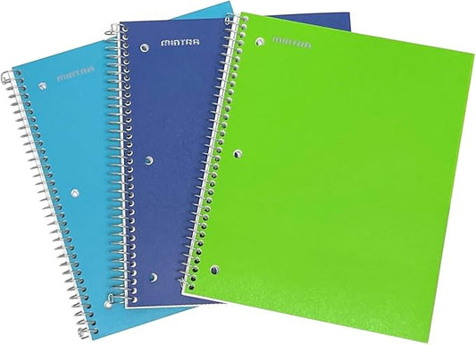 Mintra Office Durable Spiral Notebooks, 1 Subject, (Teal, Blue, Green, Wide Ruled 3pk)