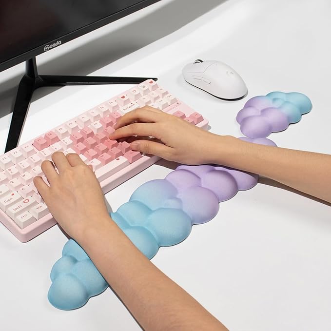 Cloud Wrist Rest for Mouse, 2 Pack Blue Purple Gradient Cloud Keyboard Wrist Support, Soft Memory Foam with Non-Slip Base, Desk Accessories for Office Gaming Computer