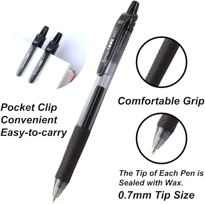 30 Pack Black Gel Pens, Retractable Medium Point Gel Ink Pens Smooth Writing for School Office Home, Comfort Grip(15 Pens with 15 Refills)