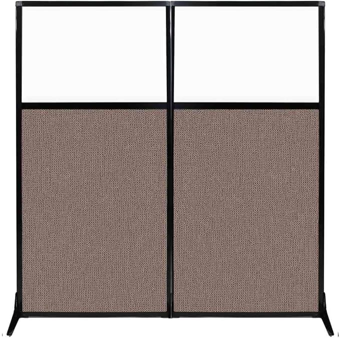 Versare Workstation Partition | Portable Wall Divider | Modern Office Cubicle | Free Standing Privacy Screen | Flexible Work Space | 66" x 70" W/Window, Latte Fabric Panels
