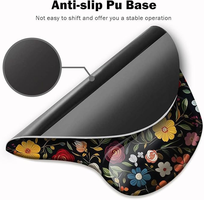Ergonomic Mouse Pad with Wrist Support,Mouse Pad with Wrist Rest and Coaster Set,Office Supplies Non-Slip Mouse Pads for Desk, Non-Slip Comfortable,Black Floral