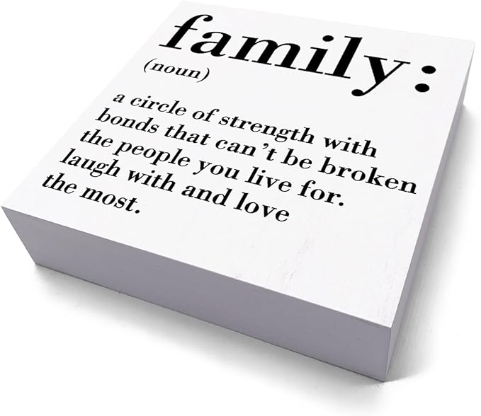 Family Noun Family Quotes Desk Decor Wooden Box Sign Inspirational Rustic White Wood Block Plaque Box Sign for Home Farmhouse House Kitchen Bathroom Living Room Shelf Table Decoration