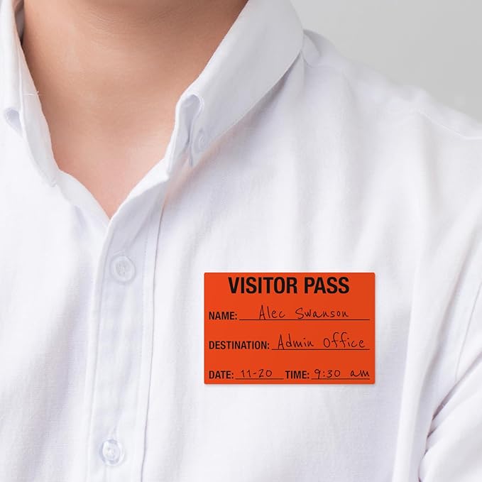 Red Visitor Pass / 500 Fluorescent Red Visitor Identification Stickers / 2" x 3" Rectangle Guest Label Badges/Made in The USA