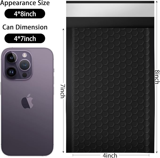 packbabol Bubble Mailers, 4x7 Inch Poly Padded Bubble Mailers Pack of 100 Bubble Envelopes Opaque Self Seal Adhesive Waterproof Bags for Shipping and Packaging(Black,4x7-100Pc)