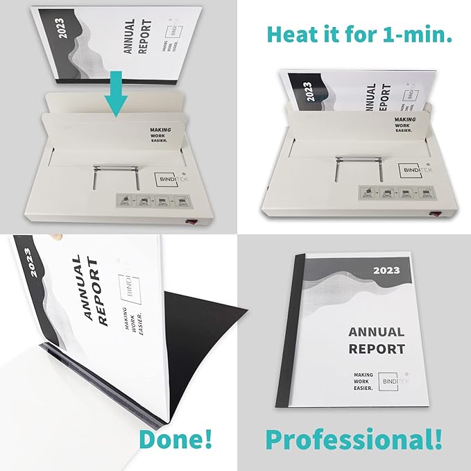 Binditek 10 Pack Thermal Binding Presentation Covers, 1/2 Inch Spine, Holds 95 Sheets, Ultra Clear Front Cover, Black Paper Back Cover, Letter Size, for Students and Coworkers