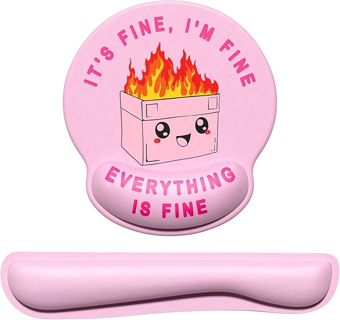 Dapesuom Keyboard Wrist Rest and Mouse Pad with Wrist Support, Cute Memory Foam Cushion for Keyboard and Mouse Set, Desktop Pad Rests with Non Slip Base for Easy Typing & Pain Relief, Pretty Dumpster