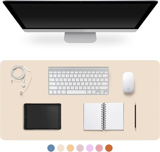 CADONO Leather Desk Pad Protector, Non-Slip PU Leather Large Mouse Pad, Easy Clean Desk Protector Mat, Writing Pad for Office/Home/Decor (Eggshell, 31.5" x 15.7")