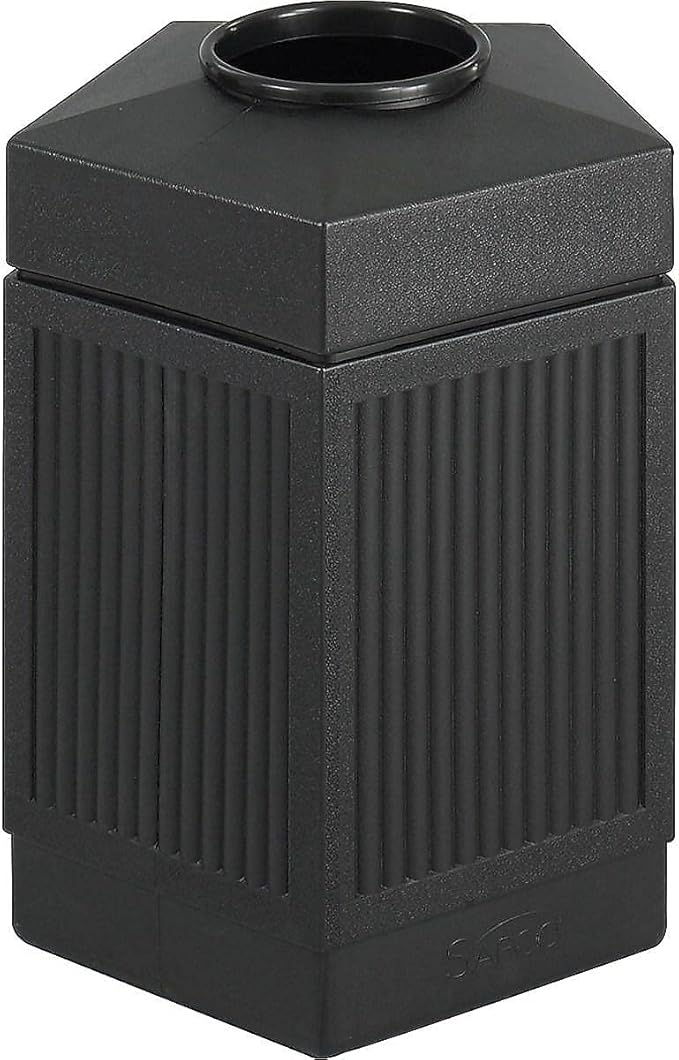 Safco Canmeleon Outdoor-Indoor Open Top Pentagon Trash Can 9486BL, Black, Decorative Fluted Panels, 45-Gallon Capacity