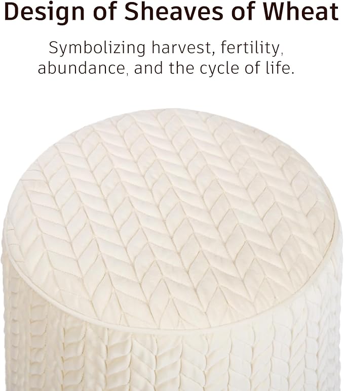 Modern Round Ottoman 2Pcs, Braided-Tufted Foot Stool Ottoman, Velvet Upholstered Vanity Stool for Makeup, Bedroom, Living Room, White