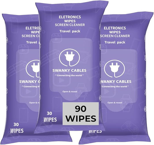 Swanky Wipes: Screen Cleaner Wipes - Electronics, Computer, TV, Laptop Monitor & Lens Cleaner, Travel Size Cleaning Wipes for Home, Office & On-the-Go, Includes Microfiber Cloth - Soft Wipes, 90 Count