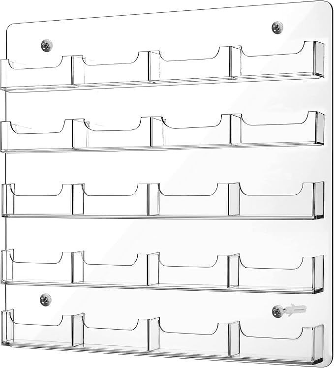 Hillban Acrylic Business Card Holder Wall Mount Clear Sticker Display Rack Multiple Card Holders Clear Acrylic Organizing Sticker Display Stand Pre Drilled(20 Pockets)