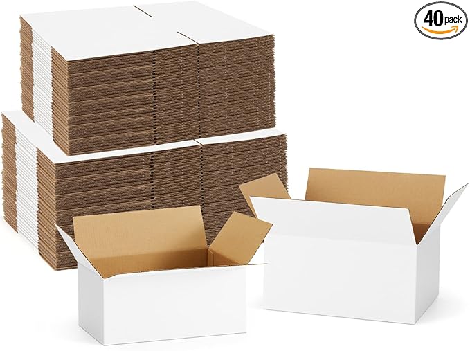 Assorted-Sizes-Shipping-Boxes-40-Pack: 9x6x4 & 10x7x5 Small-Shipping-Boxes-Mailers, White Corrugated-Cardboard-Boxes-for-Packing-Small-Business Mailing